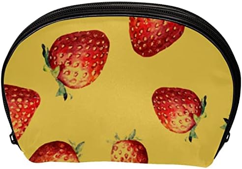 Saco de maquiagem pequena, organizador cosmético da bolsa com zíper para mulheres e meninas, frutas de morango amarelo vermelho