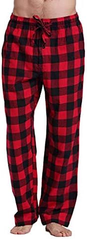 Calça de pijama masculino calça xadrez casual de pernas retas de pernas lisadas soltas ajuste fixo leve macio com cordas de sopro