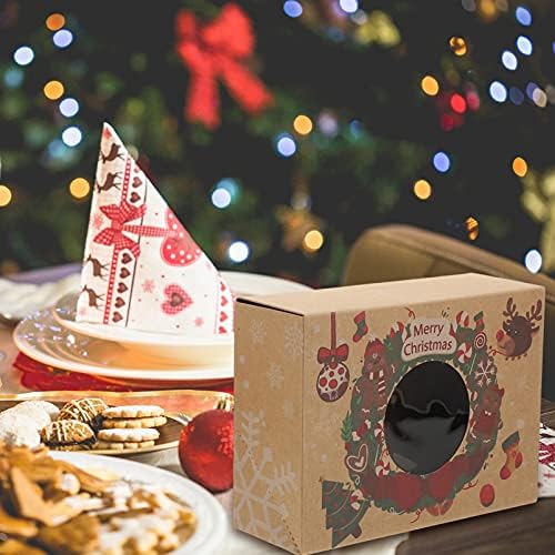 Caixa de presente de doces Hemoton 8pcs caixas de bolo de Natal com Santa Gingerbread Man Pattern Cupcake Boxes Portable Cookie Baking Muffin Caixas