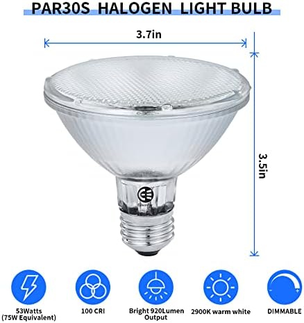 Edisonpar PAR30 ECO Halogne Bulb 6 Pack 50W equivalente, 25 graus Luz de inundação Base E26 Dimmable, 2900k Warm White 520Lm