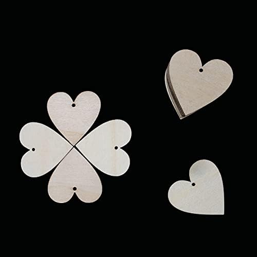 Fatias de madeira do coração natural de 100 peças 2 , ornamentos de madeira DIY enfeites de madeira inacabados de madeira