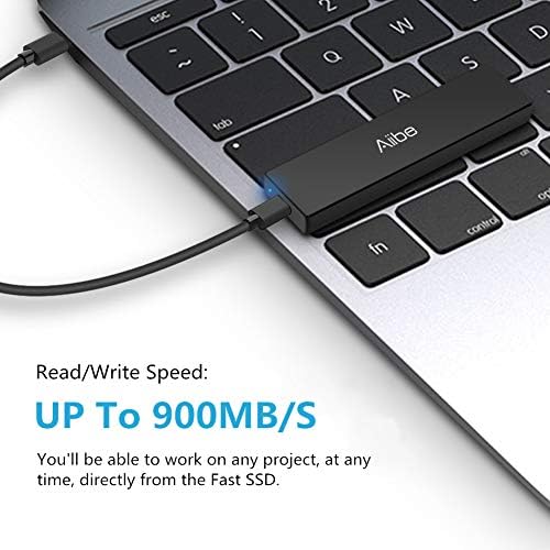 AIIBE externo SSD 1TB - até 900MB/S - USB -C, USB 3.1 SSD portátil SSD Externo Solid State Drive 1 TB Mini SSD Drive para laptop para PC, Mac, Xbox e PS4 - Black