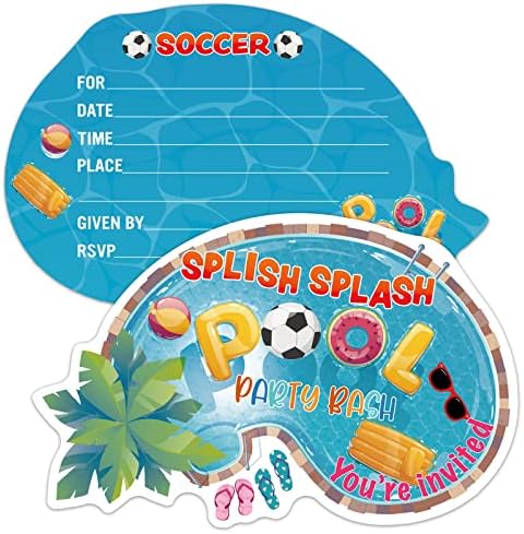 Erhachaijia 15 PCs Splish Splash Pool Party Bash em forma de recarga de convites de convites com envelopes, convites engraçados para festas de festa de festa de festa de futebol para meninos para meninos adultos amante de futebol