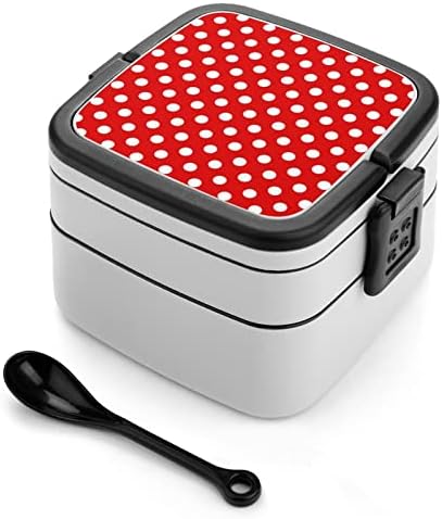 Polca branca vermelha Ladybug DOT Double Cayer Bento Box Recipientes de refeição com alça portátil para trabalho de escritório