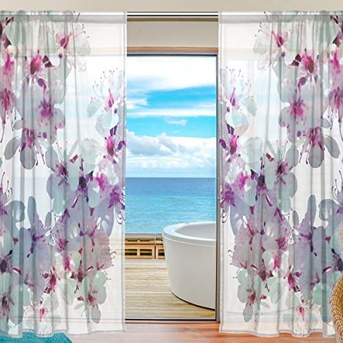 Floral Gentle Sakura Pattern semi cortinas de janela Voile Drapes Painéis Tratamento-55x78in Para quarto quarto quarto
