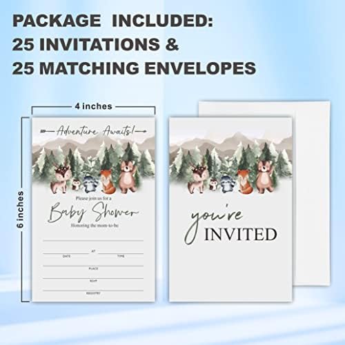 25 Convites de chá de bebê com envelopes-woodland Animais Tema Duas lados convites para chá