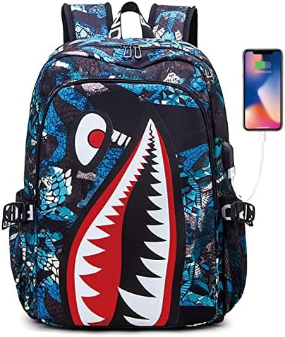 Apxqz Kids Backpack Shark Bookbags Backpack da bolsa escolar de meninos com resistência à água leve USB （Blue01)