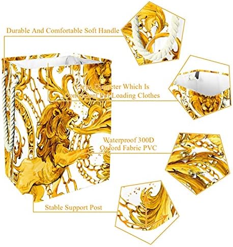 Luxo Gold Gold Lion Cesto de lavanderia Couca dobrável Organizador retangular coure