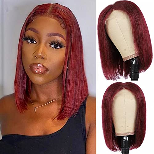 Muokass 99J Bob curto peruca Human Human Wigs para mulheres negras 13x4 perucas frontais de renda Braseira Borgonha Borgonha