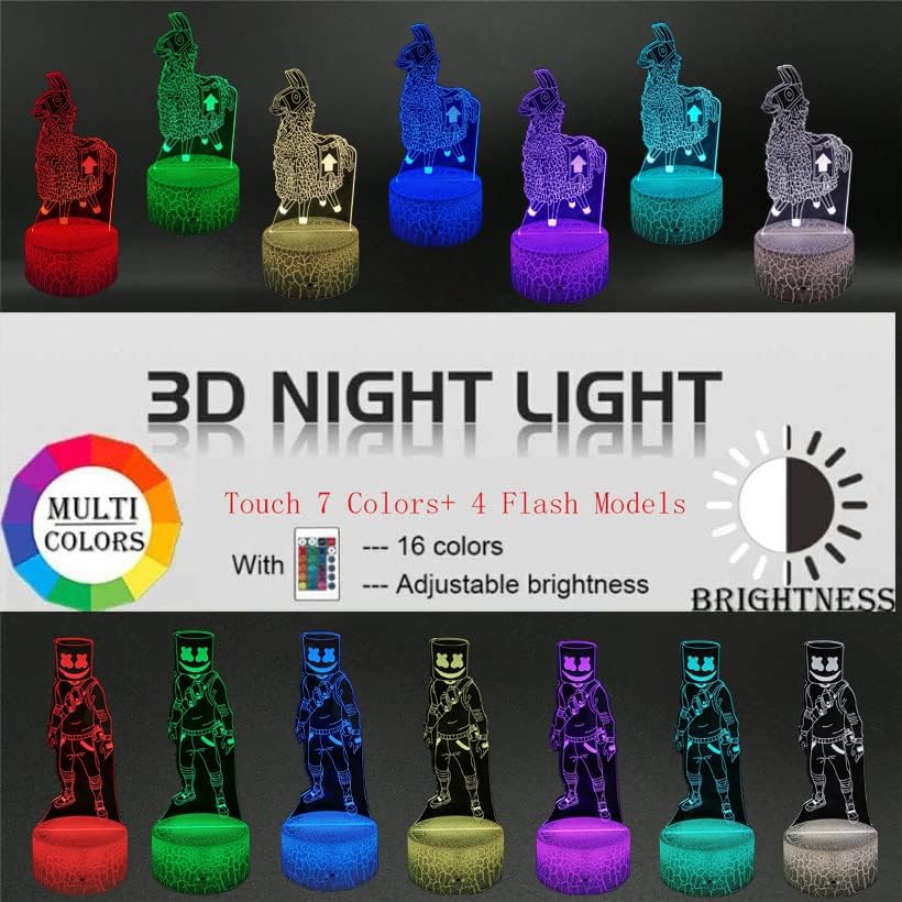 3D Illusion Night Light, Game Series Llama Omega Lamp, 16 cores com controle remoto, sala de jogos Decoração de quarto Presentes de