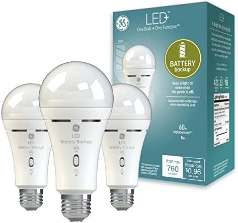 LED de iluminação GE + lâmpada da bateria de backup, lâmpada de emergência recarregável para quedas de energia +
