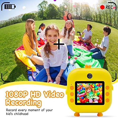 Câmera de impressão instantânea para crianças, câmera infantil com tinta zero com papel de impressão, câmera digital de vídeo selfie com HD 1080p 2,4 polegadas Tela de 3 a 14 anos de idade Câmera de aprendizado de brinquedo para aniversário, chistmas-amarelo