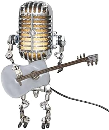 Hot6Sl Vintage Microfone Night Light Robot Robot Lâmpada, Lâmpadas de lâmpada de mesa mais escura à mão Bulbos LED para decoração