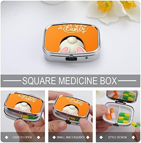 Caixa de pílula de metal feliz coelhinha de Páscoa portátil Organizador de Medicina Vitamina Contêiner
