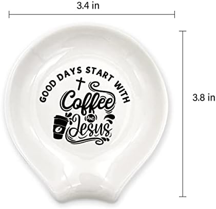 Lruiomve Coffee Spoon Rest, Cerâmica Chefe Spoter com citação engraçada - bons dias começam com café e Jesus - Decoração de decoração Acessórios para café e presente para amantes de café