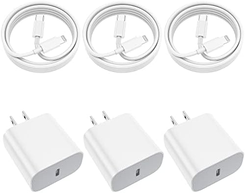 3Pack iPhone carregador de carregamento rápido Apple MFI Certificado Bloco de carregador de parede USBC com cabo USB
