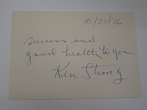 Ken Strong New York Giants assinou cartão 3x5 Índice com nota pessoal