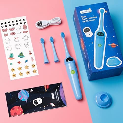 Escovas de dentes elétricas para crianças elifloss, 2 modos com memória, 2 min Timer, diversão e fácil limpo, ipx7 Ipx7