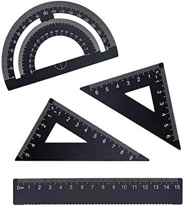 Crapyt Geometria Negra Ferramenta de metal 4 Pacote de alumínio Régua de liga de alumínio Desenho de papelaria Desenho