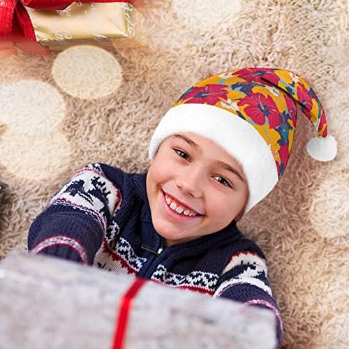 Hibiscos retro coloridos Nudquio Chapéus de Natal Papai Noel para a família de férias de Natal impressa