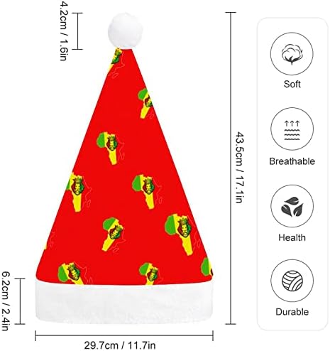 Mapa africano Rasta leão engraçado chapéu de Natal Papai Noel Hats Plush curto com punhos brancos para suprimentos de decoração de festa de férias de Natal