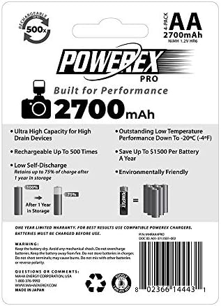 Powerex Pro de alta capacidade recarregável Baterias AA NIMH - 4 -PACK,