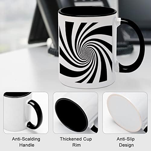 Espiral psicodélica com caneca de cerâmica radial Creative Black Inside Coffee Cup Handle Dururs Canecas Exclusivas Presentes