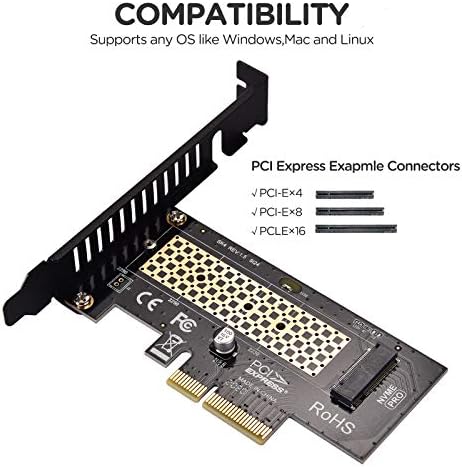 M.2 NVME SSD para PCIE 4.0/3.0 X4 Adaptador, M.2 2280 2260 2242 2230 SSD para PCIE 4.0/3.0 x4 Cartão de adaptador de host com dissipação de calor de alumínio para desktop para PC com velocidade máxima