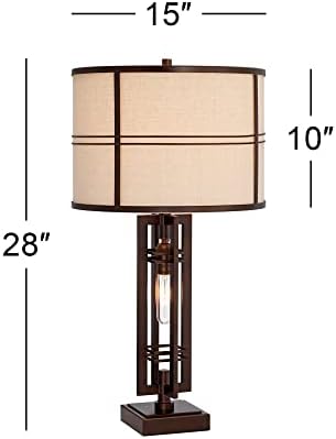 Franklin Iron Works Elias Rustic Farmhouse Industrial Table Lamp com riser quadrado Nightlight 32,25 Alto de bronze com tambor