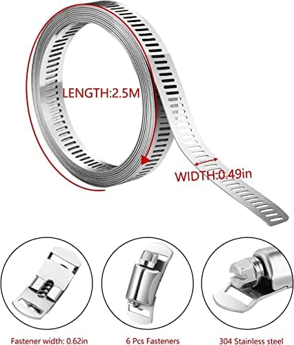 Lechansen Grandes braçadeiras de mangueira de aço inoxidável, clipes de tubo ajustáveis ​​de 2,5 m/8,2ft DIY com prendedores