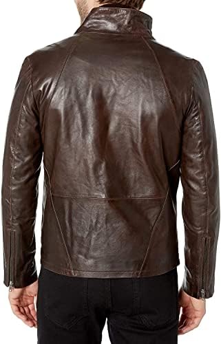 Jaqueta de couro de motoqueiro masculino, jaqueta de motocicleta de couro genuíno para homens, jaqueta marrom de bicicleta de bicicleta