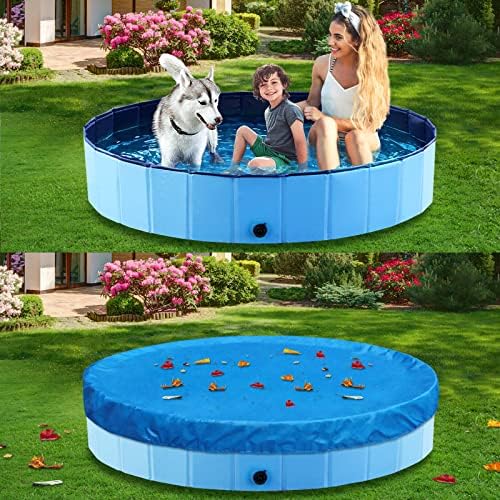 Jasonwell Round Dog Pool Capa 75 e Jasonwell Pool de banho de estimação dobrável de cachorro dobrável Piscina de estimação de cachorro 63
