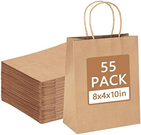 Moretoes 55pcs sacos de presente de papel sacos de papel marrom com alças, tamanhos médios de 8x4x10 polegadas Médias Bacs