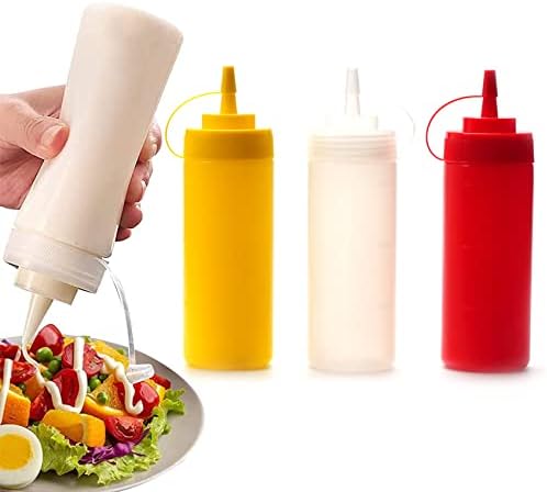 3 PCS Garrafas de molho de aperto de plástico com tampas de bico, garrafas de condimento reutilizáveis ​​Dispensadoras adequadas para Mustard Azeite Jam Ketchup Salada Molho Salada