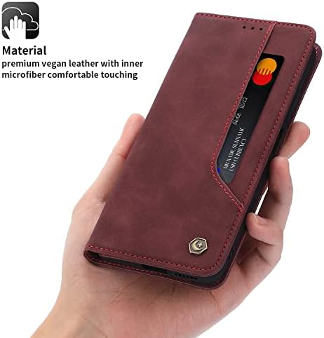 Nincyee Flip Case para Samsung Galaxy A53 5G, couro vegano vegano premium, capa de carteira de fechamento magnético Stand com 4 x suporte para cartão vermelho