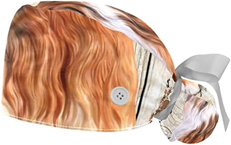 Lorvies Medical Caps for Women With Buttons Long Hair, Baice de trabalho ajustável de 2 peças, Flores de cachorro de estilo de madeira de madeira retrô