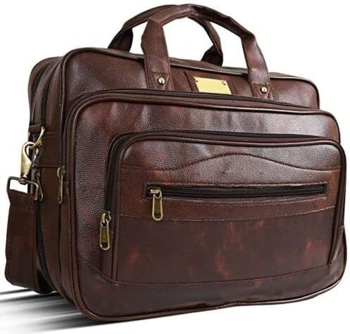 Jabells New Men's Genuine Gift Pu Leather Messenger Laptop Braça de Satchel Brown Bag