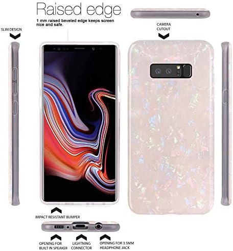 J.West Galaxy Note 8 Caixa de telefone, Luxury Sparkle Glitter Opal Print PARELY PRIMEIRA translúcida Design de moda