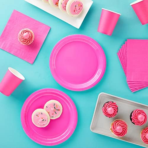 Juvale 72 peças de suprimentos de festa rosa quente com pratos de papel, xícaras e guardanapos para decorações de aniversário