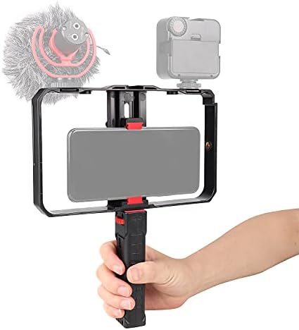 FocusFoto Pro Smartphone Video Rig Filmmaking Recording VLogging Handheld Cage Handle Grip Stabilizer com montagem tripla