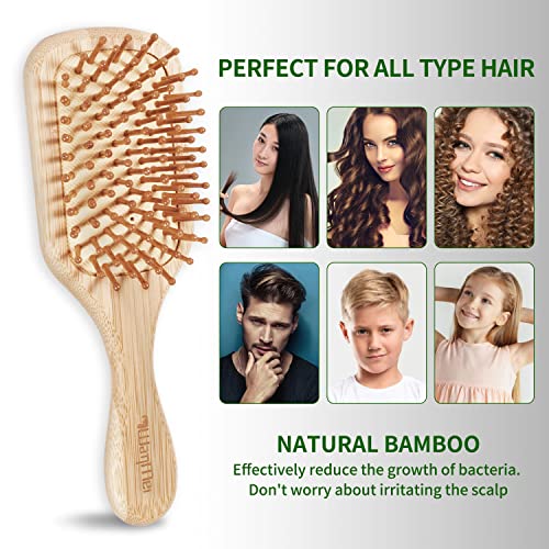 Brush e pente de cabelo wanmei - 4 peças | Escova de madeira natural | Escova de cabelo de bambu | Rague ecológica