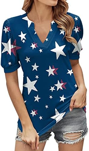 Camisas de manga comprida das mulheres, camisa americana v bandeira -feminina pintada de camisa pintada de pescoço