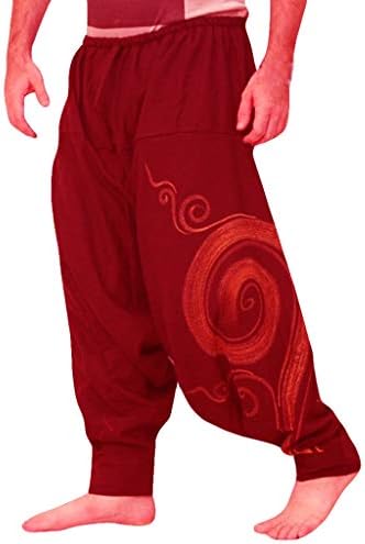 Calças de harém de ioga wocachi para homens, algodão masculino Hippie Boho Swirl Print Gypsy Aladdin Yoga Drop Crotch Harem calça