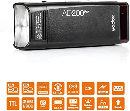 Godox ad200 pro + xpro-c gatilho para cânon + s2 backet, ad200pro 200ws 2.4g flash strobe 1/8000 hss, 500 flashes de potência completos, 0,01-1,8s reciclagem, bateria de 2900mAh