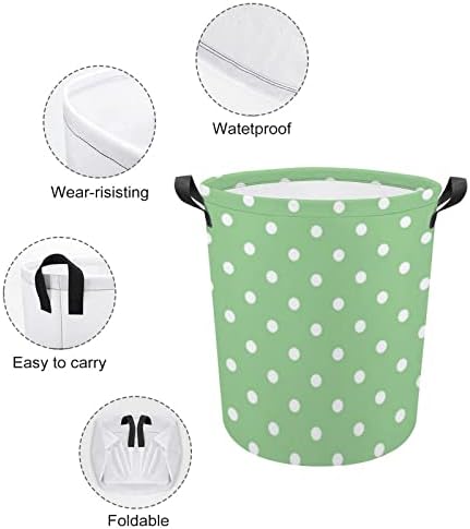 Cesta de lavanderia, bolsa de lavanderia dobrável com alça de roupa suja roupas cestas de bolinhas verdes para decoração de lavanderia,