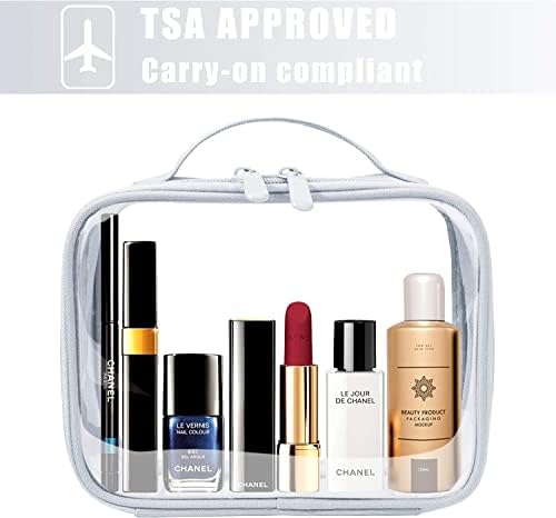 Bolsa de higiene pessoal aprovada por Anrui TSA com alça, líquidos de viagem clara de produtos de higiene pessoal e cosméticos da bagagem de mão para mulheres e homens 5 pacote -preto cinza azul