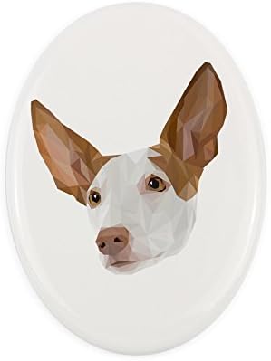 Ibizan Hound, placa de cerâmica da Tombstone com uma imagem de um cachorro, geométrico