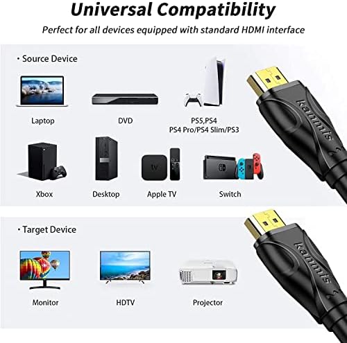 Cabo 4K HDMI 40 pés, cabos HDMI de alta velocidade - Ethernet Audio Return Video 4K Cabo HDMI, conectores de ouro de alta velocidade, compatíveis com PlayStation ARC PS3 PS4 PC HDTV