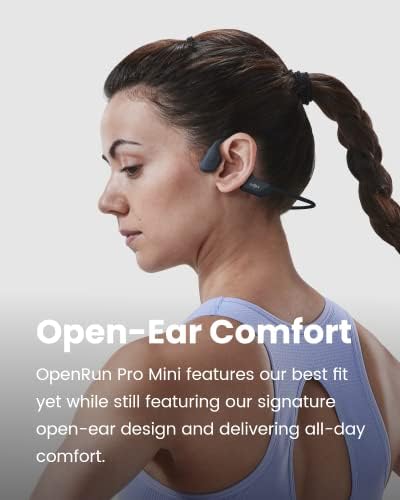 Shokz OpenRun Pro Mini - Condução óssea premium Aberto -evido Bluetooth Sport Fones de ouvido sem fio resistente ao suor para exercícios e correr com base profunda - microfone embutido, com faixa para a cabeça