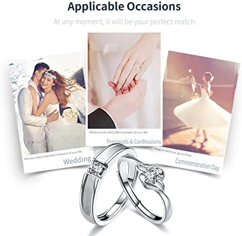 SUNAMY Endinfinir amor combinando anéis para ele e seu set, design ajustável de coração de coração romântico S925 Silver, anel de noivado